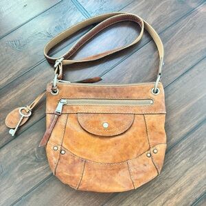 Fossil Leather Tan Crossbody Bag with Vintage Patina